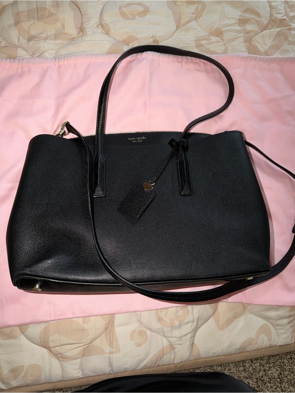 kate spade black pebbled leather shoulder tote with crossbody strap